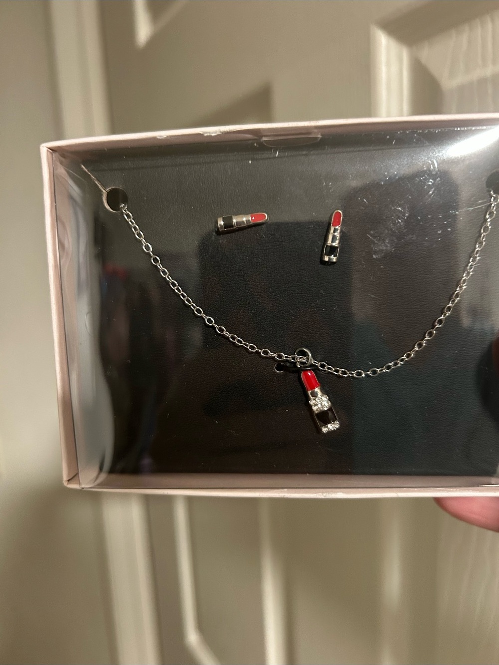 C&C California Lipstick Necklace and Earrings set in Pink Logo Jewelry Box